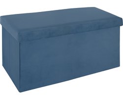 Atmosphera Poef/hocker/voetenbankje - opbergbox - blauw - PO/MDF - 76 x 38 x 38 cm - opvouwbaar