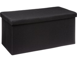Atmosphera Poef/hocker/voetenbankje - opbergbox - fluweel zwart - PO/MDF - 38 x 38 x 76 cm - opvouwbaar