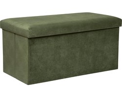 Atmosphera Poef/krukje/hocker Amber - Opvouwbare zit opslag box - fluweel Dennengroen - 76 x 38 x 38 cm
