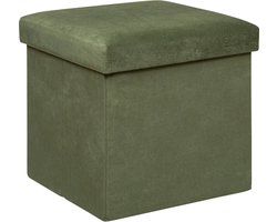 Atmosphera Poef/krukje/hocker Amber - Opvouwbare zit opslag box - fluweel Dennengroen - D38 x H38 cm - MDF/polyester