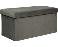 Atmosphera Poef/krukje/hocker Amber - Opvouwbare zit opslag box - fluweel Donkergrijs - 76 x 38 x 38 cm - MDF/polyester - 120 liter inhoud