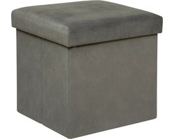 Atmosphera Poef/krukje/hocker Amber - Opvouwbare zit opslag box - fluweel Donkergrijs - D38 x H38 cm - MDF/polyester