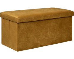 Atmosphera Poef/krukje/hocker Amber - Opvouwbare zit opslag box - fluweel Okergeel - 76 x 38 x 38 cm - MDF/polyester - 120 liter inhoud