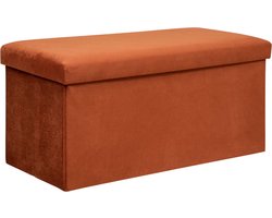 Atmosphera Poef/krukje/hocker Amber - Opvouwbare zit opslag box - fluweel Terracotta - 76 x 38 x 38 cm - MDF/polyester - 120 liter inhoud