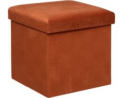 Atmosphera Poef/krukje/hocker Amber - Opvouwbare zit opslag box - fluweel Terracotta - D38 x H38 cm - MDF/polyester