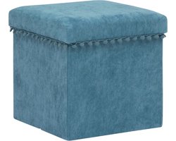 Atmosphera Poef/krukje/hocker Arabic - Opvouwbare zit opslag box - fluweel Blauw - D38 x H38 cm - MDF/polyester