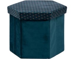 Atmosphera Poef/krukje/hocker Jiling - Opvouwbaar/opslag box 60L - Saffier blauw - D40 x H38 cm - MDF/polyester