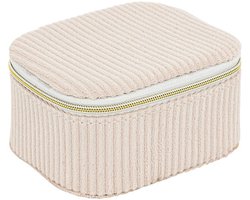 Atmosphera Sieraden/bijouterie kistje - 9 x 5 x 11 - creme - juwelenkistje met rits - vakjes indeling