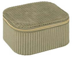 Atmosphera Sieraden/bijouterie kistje - 9 x 5 x 11 - groen - juwelenkistje met rits - vakjes indeling