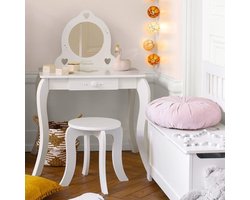 Atmosphera Sisi Kaptafel - make up - visagie - tafel - design kinderkamer - meisje - met krukje - 71,5 x 50,5 x 91 cm - Wit