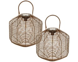 Atmosphera Solar tuin lantaarn - 2x - naturel - rotan kunststof - 30 x 30 cm - buiten - Led licht