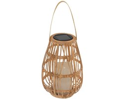 Atmosphera Solar tuin lantaarn - naturel - rotan kunststof - 16 x 23 cm - buiten - Led kaars licht