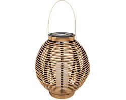 Atmosphera Solar tuin lantaarn - naturel - rotan kunststof - 38 x 43 cm - buiten - Led kaars licht