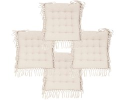 Atmosphera Stoelkussen Macrame - 4x - binnen/buiten - ivoor - 40 x 40 x 5 cm - katoen - vierkant