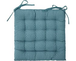 Atmosphera Stoelkussen Otto blauw - 38 x 38 cm - Met 2 lintjes - 100% katoen