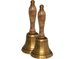 Atmosphera Tafelbel/handbel - 2x - 17,5 x 7,5 cm - mangohout - kerstman/butler bel - bellen