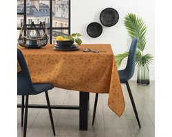Atmosphera Tafelkleed - polyester - oker geel met print - 240 x 140 cm - Eettafel tafellakens