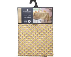 Atmosphera Tafelkleed - polyester - oker geel met print - 240 x 140 cm - Eettafel tafellakens - polyester