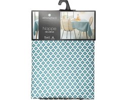 Atmosphera Tafelkleed - rechthoekig - 240 x 140 cm - petrol blauw - met print - polyester - Eettafel tafellakens