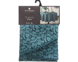 Atmosphera Tafelkleed van polyester rond - D180 cm - blad print blauw - Eettafel tafelkleden
