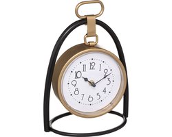 Atmosphera Tafelklok Athene - goud/zwart - H27 cm - Dia klok 18 cm - glas/metaal/mdf - op standaard