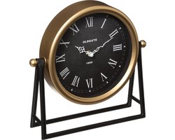 Atmosphera Tafelklok Roma - goud/zwart - H26 cm - Dia klok 21 cm - glas/metaal - op standaard