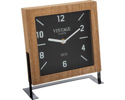 Atmosphera Tafelklok Swiss op standaard - bruin/zwart - Dia 20 cm - glas/metaal/mdf