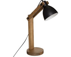 Atmosphera Tafellamp/bureaulampje Design Light Cuba - hout/zwart - H56 cm - Leeslamp
