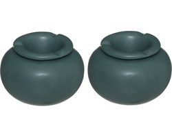 Atmosphera Terras asbak - Set van 2x stuks - stormasbak - keramiek - donkergroen - 13 x 9 cm - Buiten en binnen