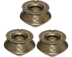 Atmosphera Terras asbak/stormasbak Arabica - Set van 3x stuks - rond - ijzer - 12 x 8 cm - oud goud - Buiten asbakken