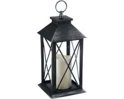 Atmosphera tuin lantaarn - grijs - kunststof/glas - 14 x 14 x 28 cm - buiten - Led kaars licht