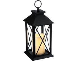 Atmosphera tuin lantaarn - zwart - kunststof/glas - 14 x 14 x 28 cm - buiten - Led kaars licht