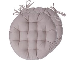 Atmosphera Tuinstoelkussens - 2x - beige - katoen - 38 x 38 x 6.5 cm - wicker zitkussen rond