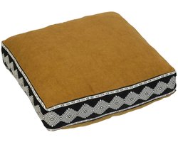 Atmosphera Vloerkussen Ankara - okergeel/zwart - katoen - 48 x 48 x 14 cm - Extra dik - extra zitplaatsen - spelen - gamen - relaxen
