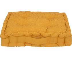 Atmosphera Vloerkussen Nepal - okergeel - met glitters - 40 x 40 x 8 cm - grond zitkussen