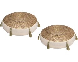 Atmosphera Vloerkussen Rituals - 2x - naturel - jute/katoen - 38 x 8 cm - Extra dik rond zitkussen