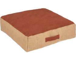 Atmosphera Vloerkussen Saigon - beige/terracotta - jute/katoen - 48 x 48 x 14 cm - Extra dik grond zitkussen/matraskussen