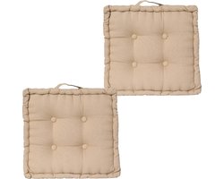 Atmosphera Vloerkussen Square - 2x - beige - katoen - 40 x 40 x 8 cm - vierkant - Extra dik