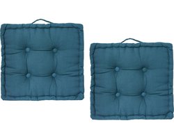 Atmosphera Vloerkussen Square - 2x - blauw - katoen - 40x40x8 cm - vierkant - Extra dik - zitkussen