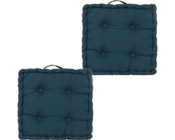 Atmosphera Vloerkussen Square - 2x - donkerblauw - katoen - 40 x 40 x 8 cm - vierkant - Extra dik