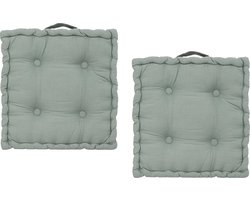 Atmosphera Vloerkussen Square - 2x - lichtgroen - katoen - 40 x 40 x 8 cm - vierkant - Extra dik