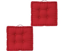 Atmosphera Vloerkussen Square - 2x - rood - katoen - 40 x 40 x 8 cm - vierkant - Extra dik