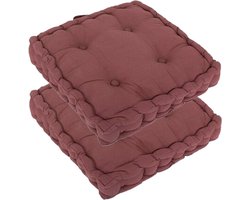 Atmosphera Vloerkussen Square - 2x - wijn rood - katoen - 38,5 x 38,5 x 8 cm - vierkant - Extra dik