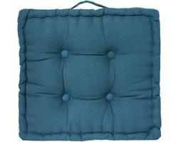 Atmosphera Vloerkussen Square - blauw - katoen - 38,5 x 38,5 x 8 cm - vierkant - Extra dik - matraskussen/zitkussen