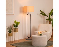 Atmosphera Vloerlamp met linnen kap - 38x28xH154cm - Zwart/Beige