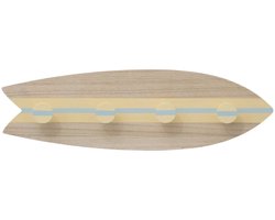 Atmosphera Wand kapstok Surfplank - 4 ophang haken - hout - 54 x 16 cm - beige - decoratief - kinderkamer