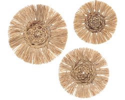 Atmosphera Wanddecoratie set raffia 3 stuks - Muur decoratie - set van 3 - Dia 25 / 30 / 36 cm