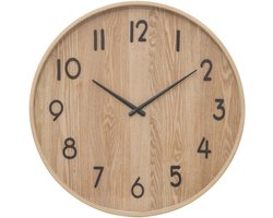Atmosphera Wandklok/muur klok - Woody - Dia 55 cm - hout - beige - keuken/kamer/kantoor
