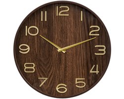 Atmosphera Wandklok/muur klok - Woody - Dia 55 cm - hout - bruin - keuken/kamer/kantoor