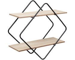 Atmosphera Wandpaneel/wandkastje - zwart/bruin - hout/staal - ruitvormig - 2 plankjes - 48 x 18 x 48 cm